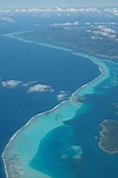 vue du platier, bordure coralienne et lagon - bora-bora - polynesie francaise
