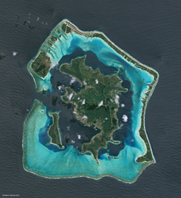 Photo satellite (spot6) de bora-bora - polynesie francaise avec sa forme si particulière, ses couleurs, son lagon